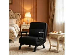 Fauteuil convertible 3 en 1 avec dossier réglable à 5 positions et coussin amovible en tissu noir