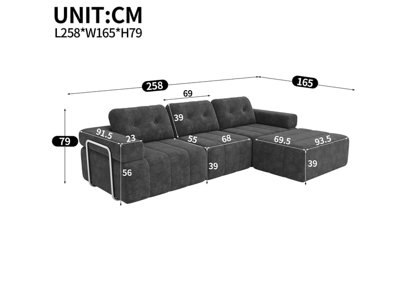  Canapé d’angle modulable 4 places en chenille gris, 258 × 165 × 79 cm IKSETERA TRADING LTD - Conforama C