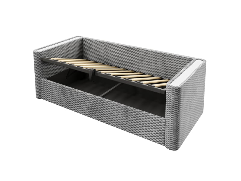  Lit enfant 90 x 200 cm avec rangement led multicolore pilotable moderne confort tissu velours gris sans matelas  - Conforama E