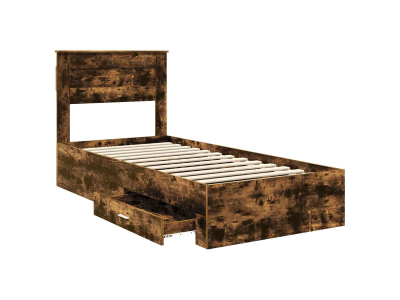  Lit simple, cadre de lit chêne fumé et argent 75 x 190 cm bois d'ingénierie shl53802  - Conforama E