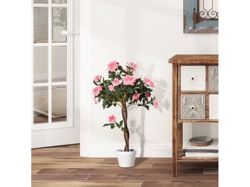  Plante artificielle de roses en pot 18x18x90 cm rose  - Conforama B