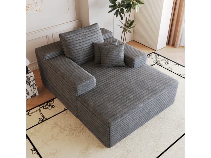 Canapé velours côtelé gris foncé 115x159 cm – chaise longue modulable, mousse haute densité, montage non requis - Conforama B