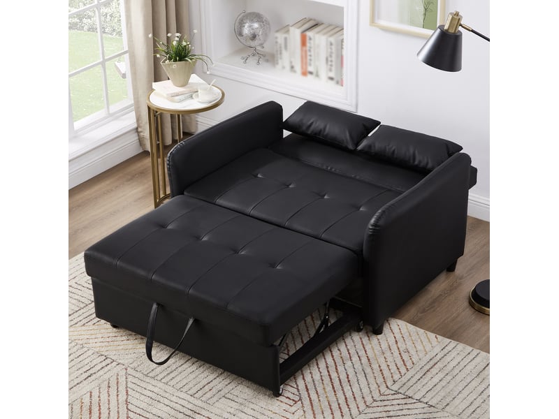  Canapé-lit convertible modenvie 2 places 122 x 83 x 82 cm dossier réglable 3 positions pu déperlant noir antique  - Conforama D