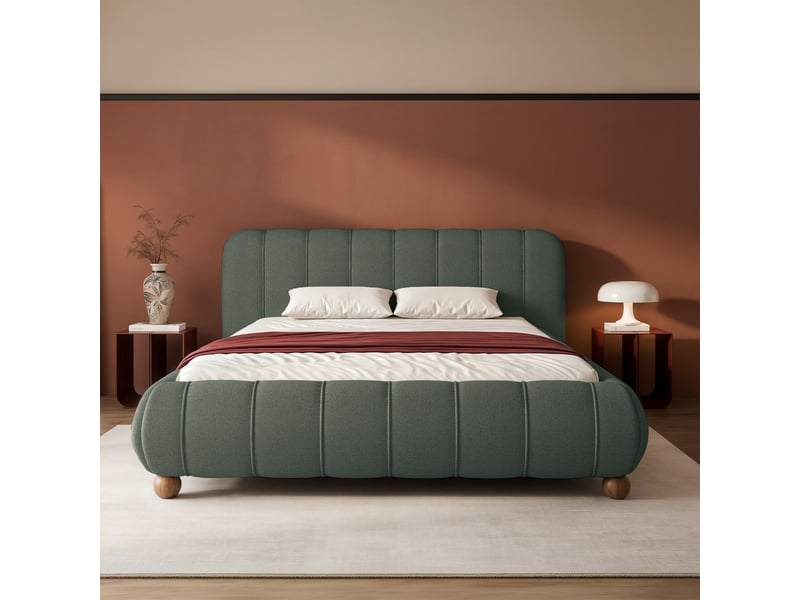  Selsey malunna - lit rembourré sur pieds boules - 140x200 cm - chenille vert sauge Malunna - Conforama C