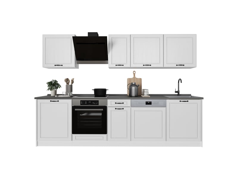  Vicco cuisine, blanc campagneblanc, 280cm plan de travail chêne doré  - Conforama E
