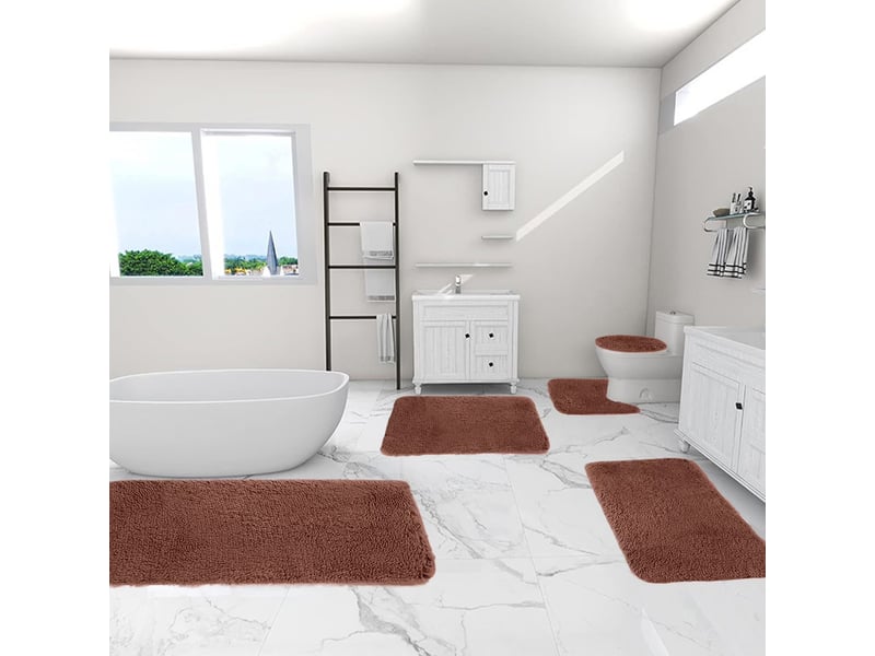  Ensemble de bain 5 pièces avec tapis wc en u - marron  - Conforama B