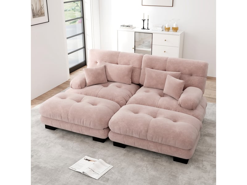 Canapé d'angle, canapé 2 places – style cloud, coussins inclus, en chenille, rose, larges accoudoirs  - Conforama C