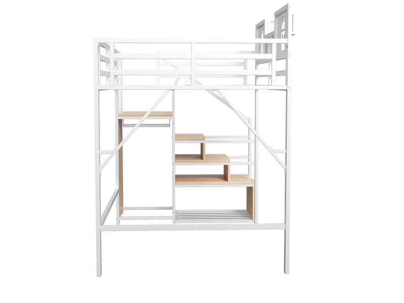 Lit mezzanine enfant 140x200 cm – blanc – escalier de rangement et tablette latérale, sans matelas - Conforama E