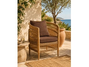 Lusso marron - fauteuil de jardin en rotin avec coussin d'assise amovible marron