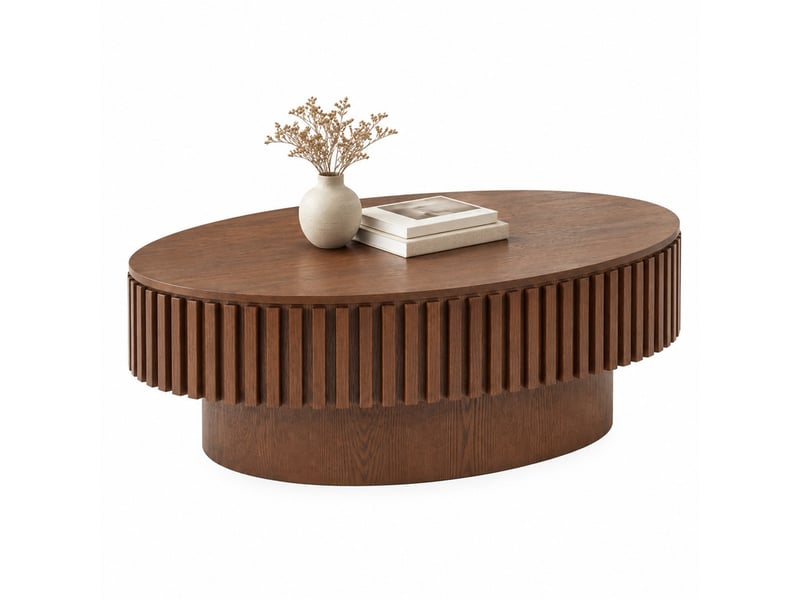  Table basse ovale 98 x 60 x 35 cm en mdf plaqué bois avec rangement caché noyer chicfurn  - Conforama A