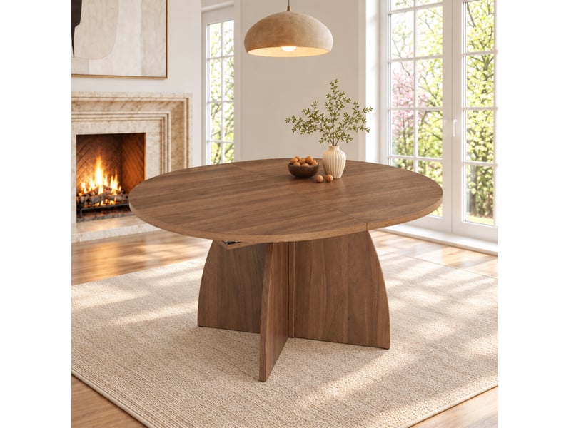 Table à manger extensible 120x90 cm à 180x90 cm, angles arrondis, mdf couleur marron, design moderne - Conforama D