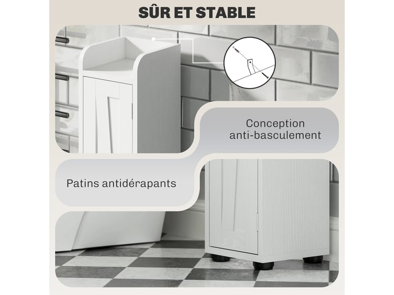  Armoire salle de bain haute, meuble de rangement colonne, 2 portes, tiroir, étagères réglables, blanc, 20x20x185cm  - Conforama W