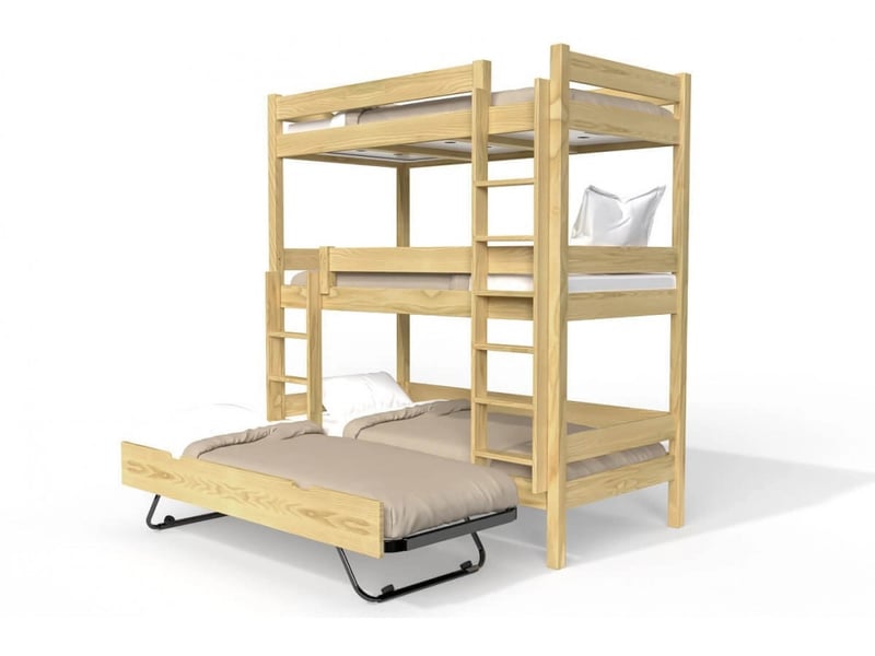 Lit superposé 4 places 80x190 en bois massif abc, miel TRI480-M - Conforama A