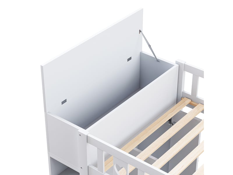  Lit mezzanine 90 x 200 cm avec rangements, échelle et étagères, en pin et mdf blanc pour chambre enfant  - Conforama W
