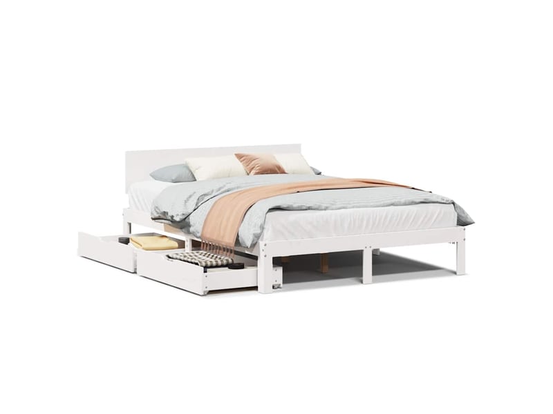  Lit double- lit adulte -  cadre de lit avec tiroirs sans matelas blanc 120x200 cm  - Conforama A