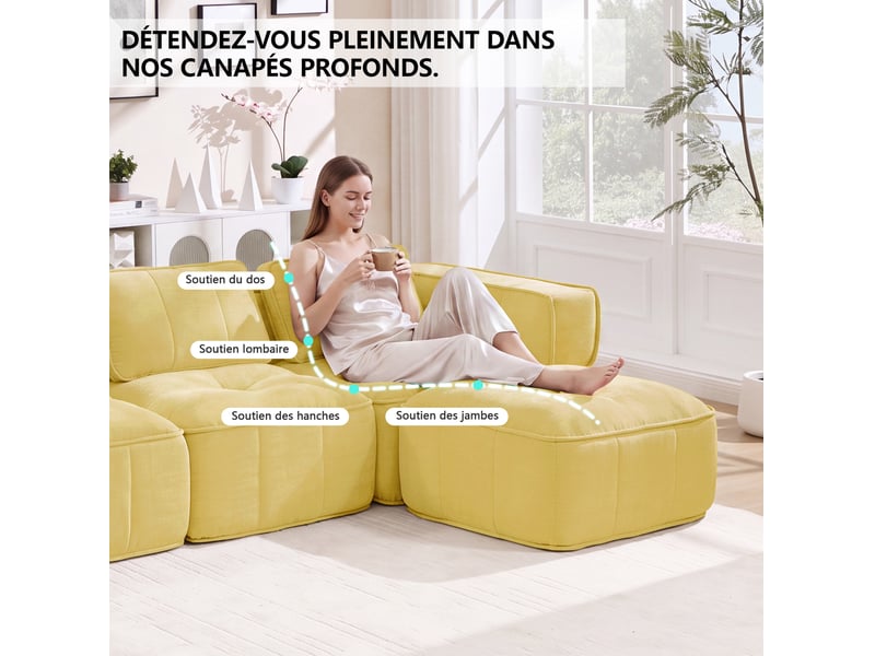  Canapé modulable 3 places sans structure en polyester jaune  - Conforama E