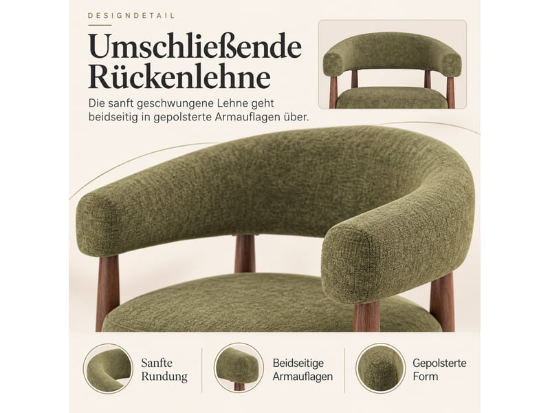  Lot de 2 chaises de salle à manger 60x59x75 cm en chenille vert olive  - Conforama D