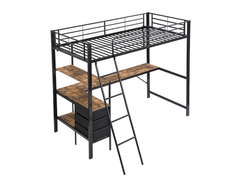  Lit mezzanine 90 × 200 cm avec bureau 2 m et 3 tiroirs, noirnoyer foncé IKSETERA TRADING LTD - Conforama W