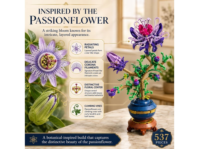 Set de construction fleur de la passion violette, 537 pièces – briques décoratives pour adultes - Conforama C