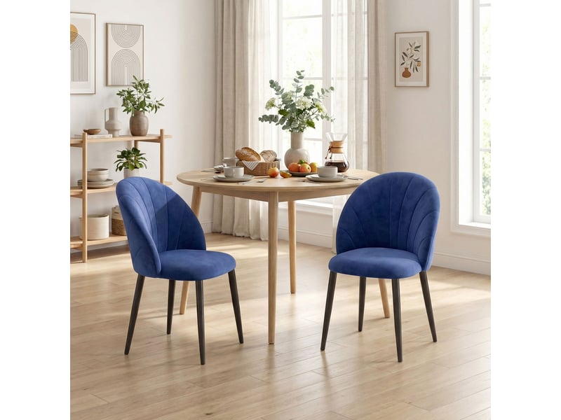  Lot de 2 chaises de salle à manger bleues rembourrées sans accoudoirs avec pieds en acier dimensions 52x55x79 cm  - Conforama D