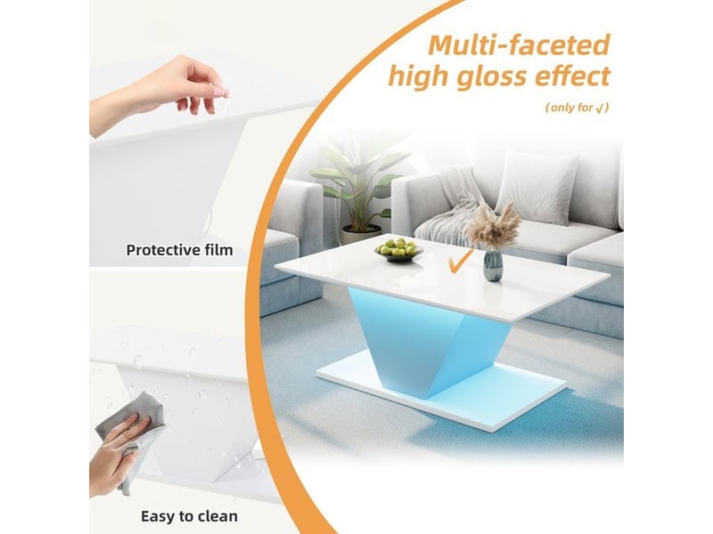  Table basse - forme v - éclairage led - haute brillance - blanc 100x50x46cm - Conforama D