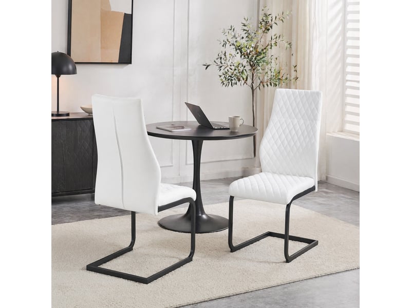  Lot de 2 chaises de salle à manger blanches et noires en similicuir pu et métal  - Conforama C