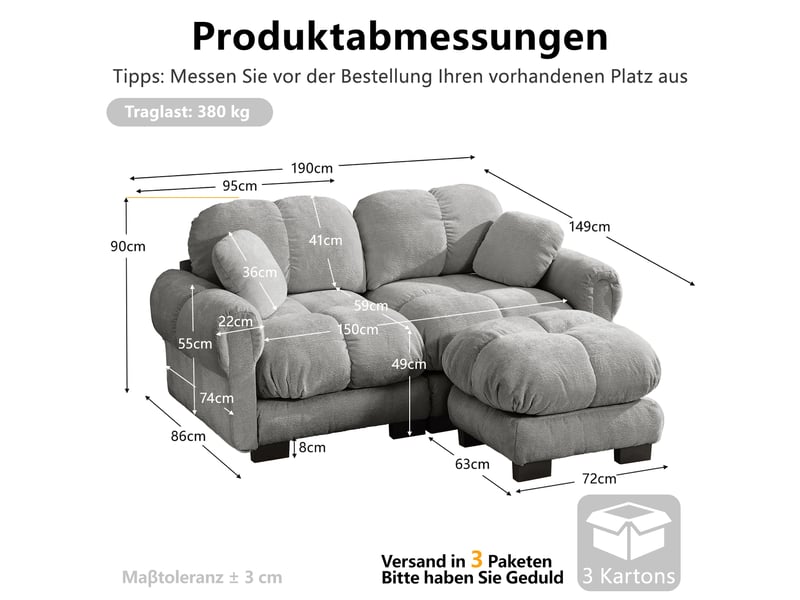  Canapé d'angle modulable 2 places modenvie en chenille gris clair avec ottomane mobile 190 x 149 x 90 cm  - Conforama C