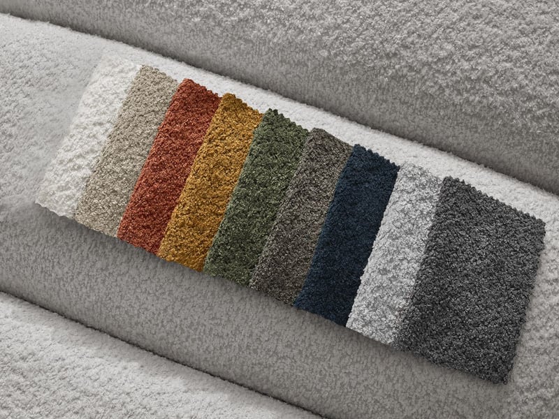  Bobochic canapé droit fixe 3 places talia tissu bouclette avec pouf gris clair TALIA - Conforama C