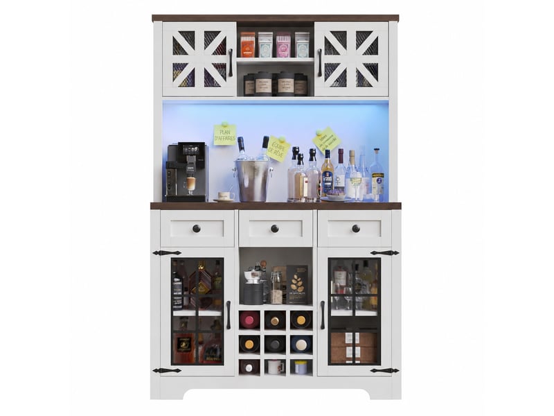  Meuble de cuisine muvano, buffet haut blanc avec éclairage led, 120 x 40 x 180 cm  - Conforama A