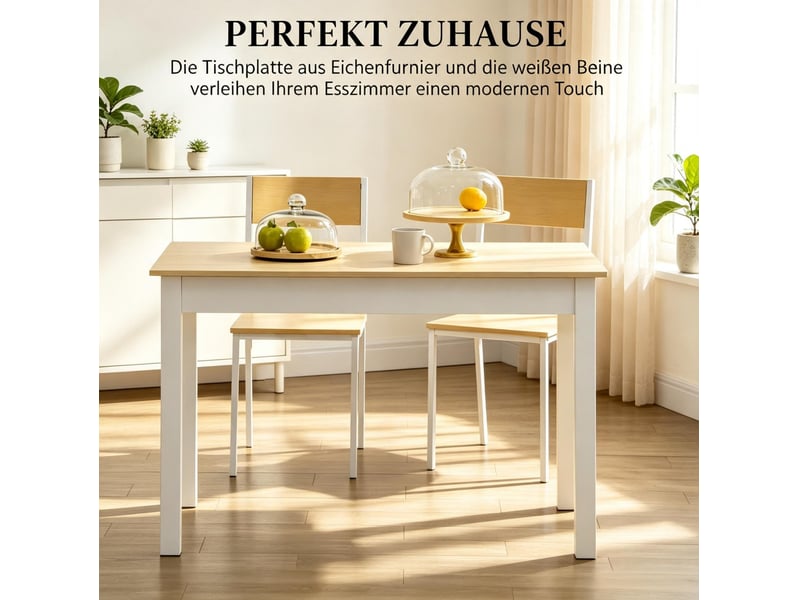Table de salle à manger rectangulaire pour 4 à 6 personnes en panneaux de particules chêne et blanc 119 × 70 × 75 cm - Conforama D