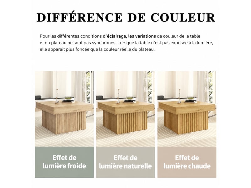  Table basse carrée en panneaux de particules effet bois, 79 x 79 x 46 cm  - Conforama E