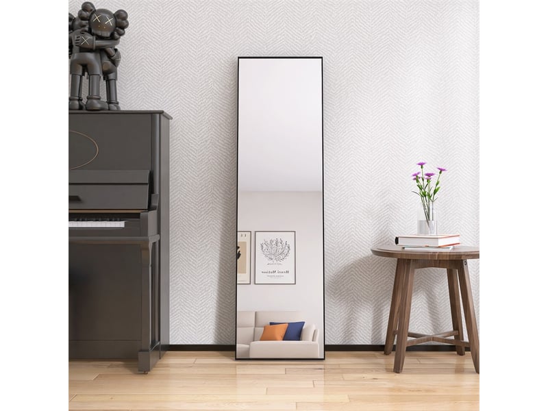  Miroir sur pied 140x40cm - miroir rectangulaire en verre trempé avec cadre en aluminium - noir  - Conforama D