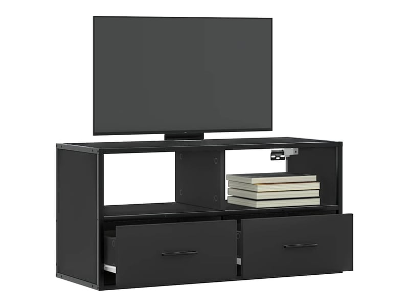  Meuble tv - banc tv - meuble de rangement noir 80x31x39,5 cm bois d'ingénierie et métal  - Conforama B