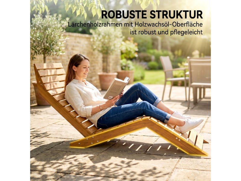  Chaise longue de jardin, transat, bois massif, marron, 66 x 170 x 77 cm  - Conforama E