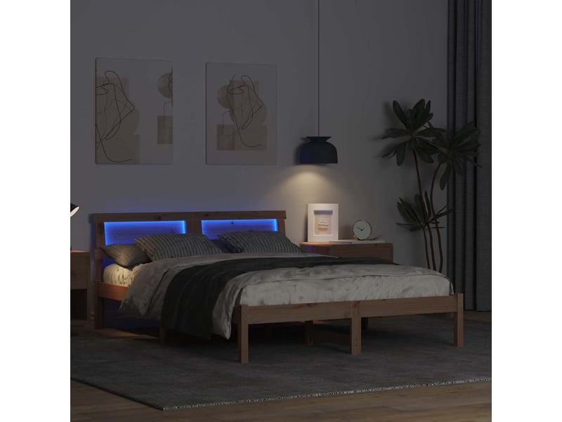  Lit double- lit adulte -  cadre de lit avec tête de lit marron 120 x 190 cm pin massif  - Conforama C