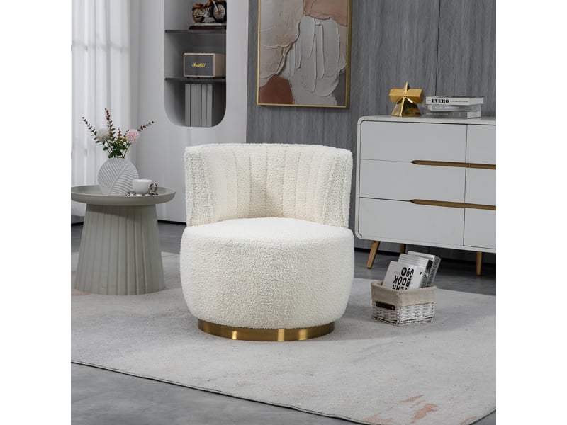 Fauteuil pivotant 360° moderne blanc en tissu teddy, dossier confortable et base stable - Conforama B