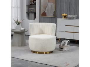 Fauteuil pivotant 360° moderne blanc en tissu teddy, dossier confortable et base stable