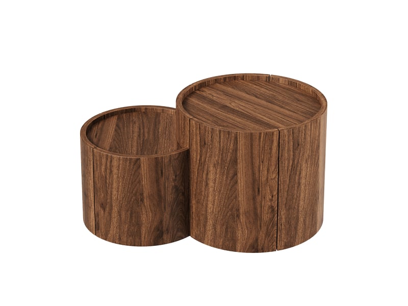  Table basse ronde moderne avec tiroirs, portes courbes et rangement intégré pour salon  - Conforama E