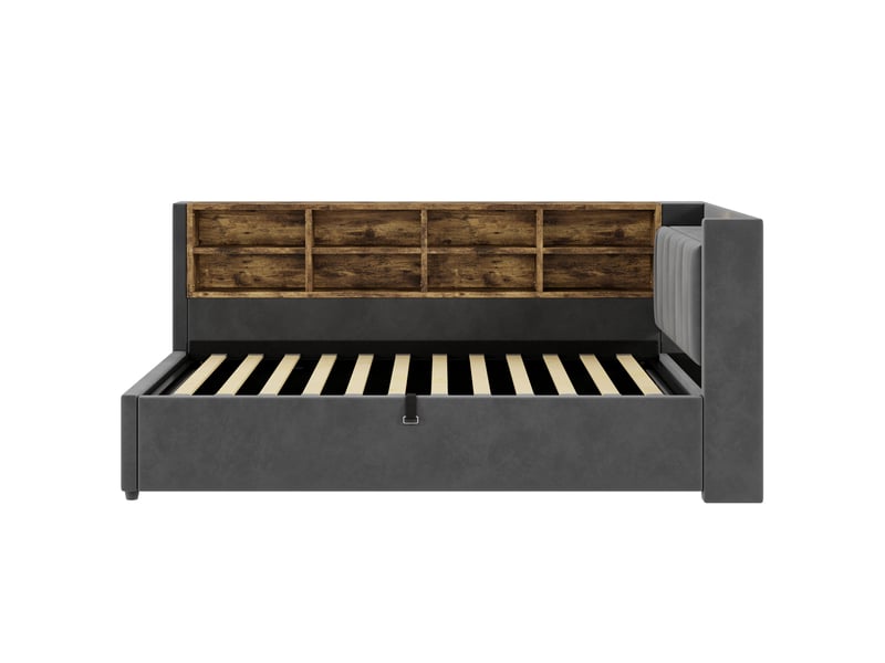  Canapé-lit 90x200, velours gris foncé, rangement hydraulique, usb-c, veilleuse  - Conforama A