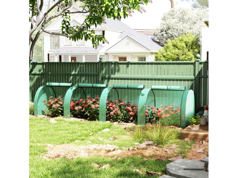  Serre tunnel de jardin 395 x 100 x 80 cm – verte – 4 fenêtres zippées, cadre en acier et film pe  - Conforama E