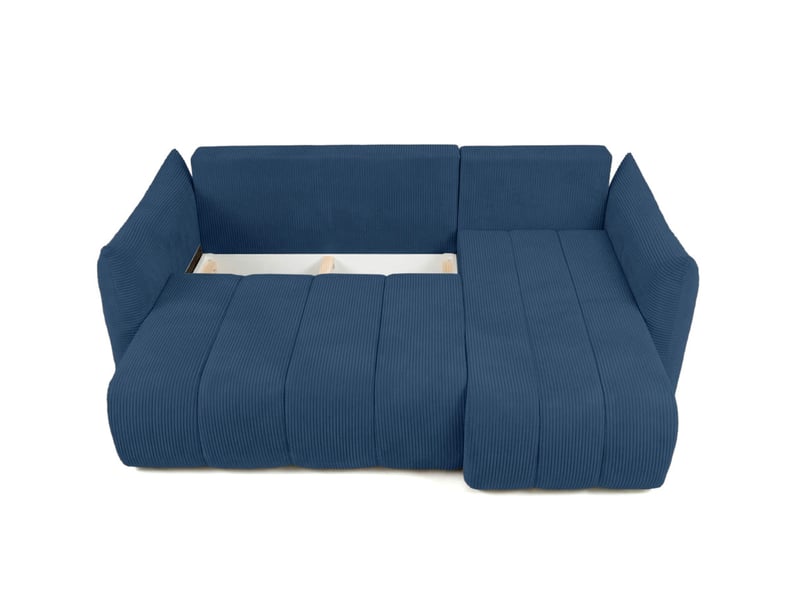  Canapé d'angle lysia mini réversible et convertible en velours côtelé - bleu foncé LYSIA - Conforama C