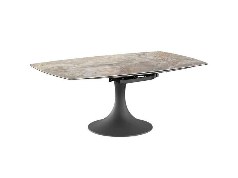  Table à manger extensible automatique 6-8 pers. En céramique effet marbre taupe et piètement noir 115-190x190 cm - sabbia Sabbia - Conforama D