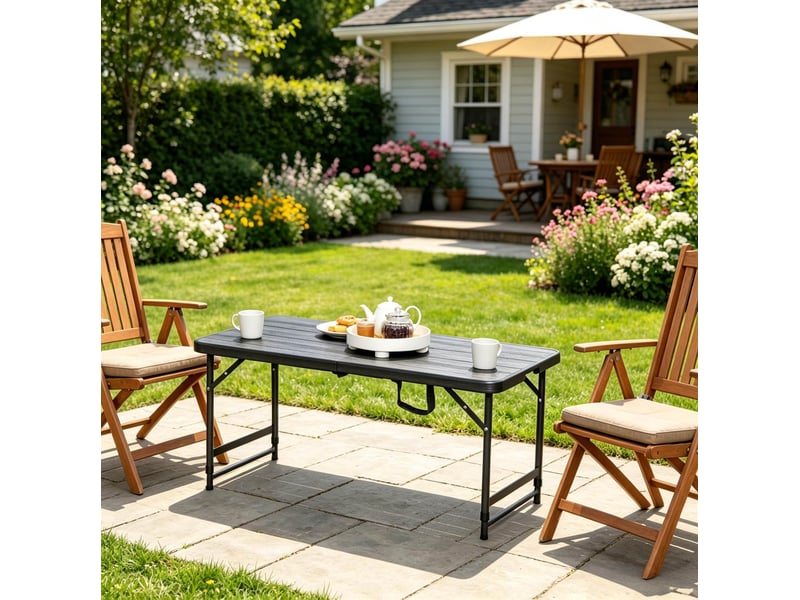  Table de jardin pliante réglable 118x60 cm – noir – hauteur ajustable 5674 cm, transport facile pour 4 personnes  - Conforama B
