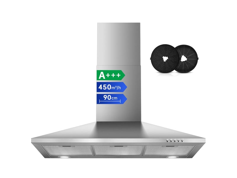  Hotte aspirante murale 90 cm en acier inoxydable, débit d'air 450 m³h, éclairage led et fonctionnement évacuation ou recyclage  - Conforama A