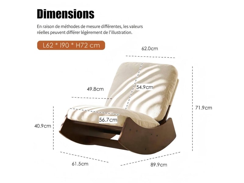  Fauteuil à bascule blanc, chaise d'allaitement confortable en velours côtelé et bois massif, blanc  - Conforama E