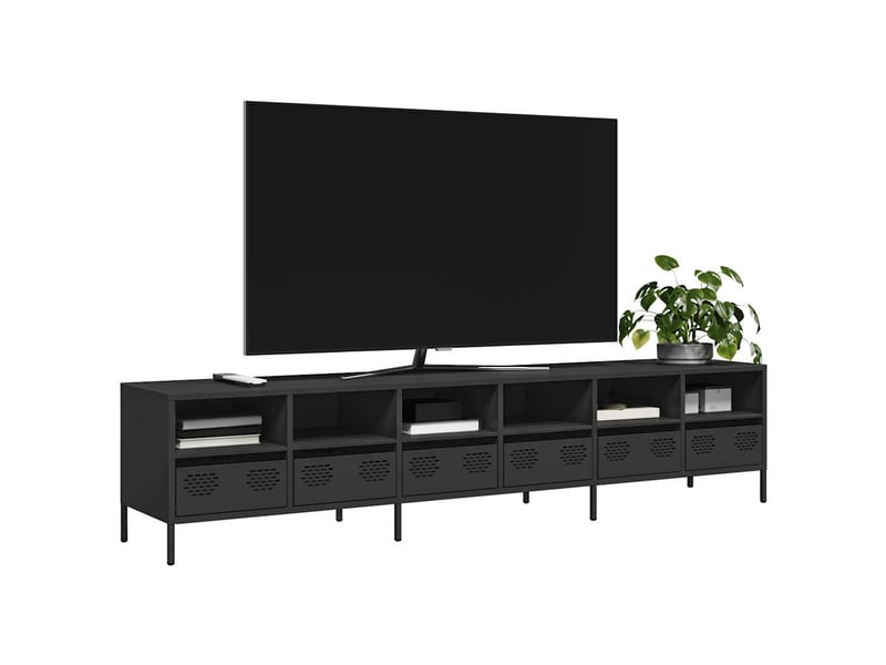  Meuble tv - banc tv - meuble de rangement noir 202x39x43,5 cm acier laminé à froid  - Conforama B