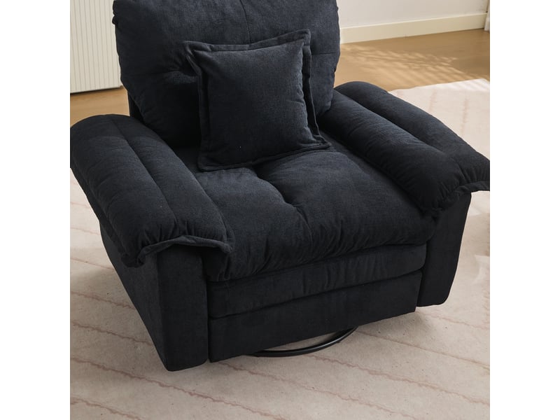 Fauteuil pivotant 360° sur pied métal avec coussin de soutien - assise large, chenille - noir - Conforama C