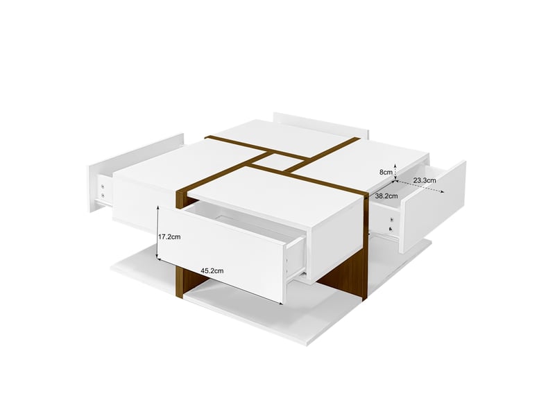  Table basse laquée brillante avec 4 tiroirs, coloris unique et design linéaire, espace de rangement en dessous. 78 x 78 x 34,8 cm  - Conforama D