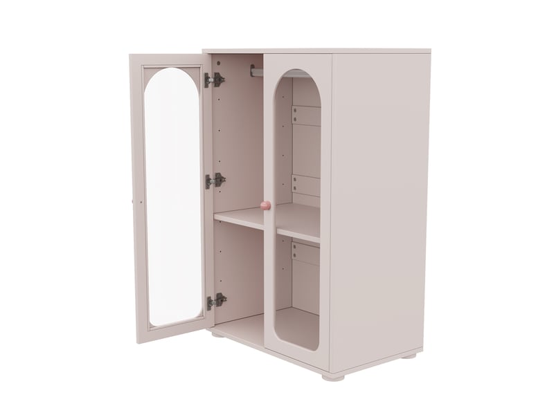  Armoire enfant 2 portes avec tringle, portes acryliques transparentes, rose poudré, poignées céramique  - Conforama D