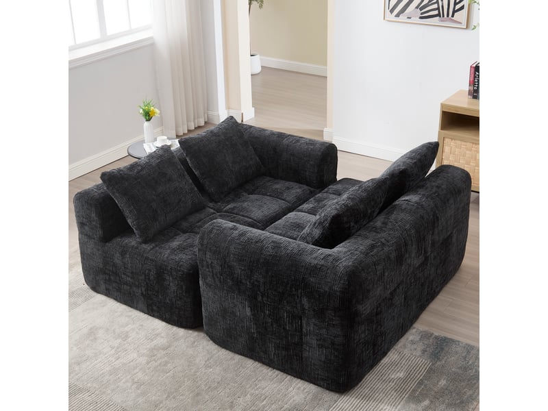 Canapé d'angle gauche fixe 3 places tissu noir Canapé d'angle noir - Conforama F